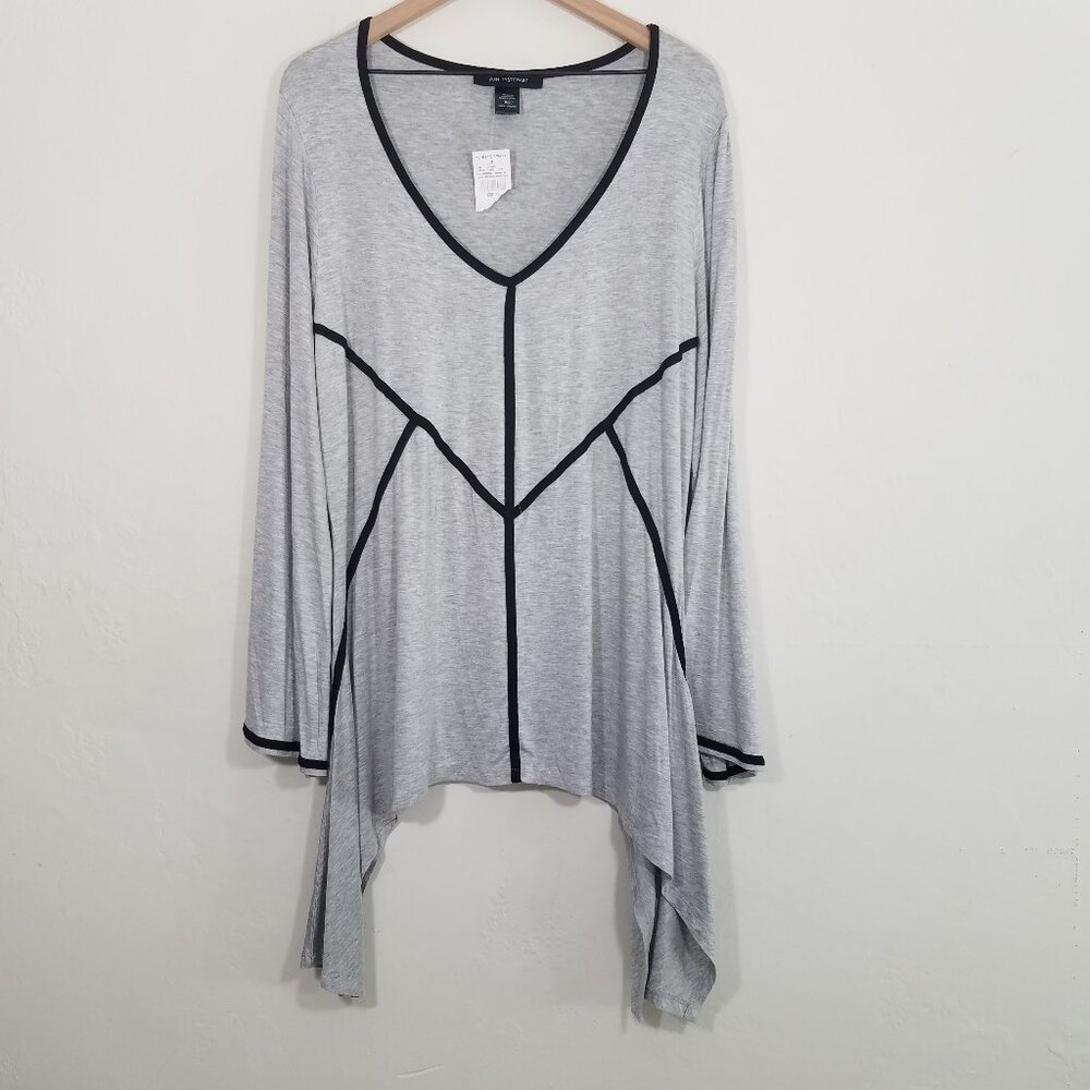 NWT Ashley Stewart Long Sleeve Color Block Asymmetrical Top Blouse Stretch 18/20
